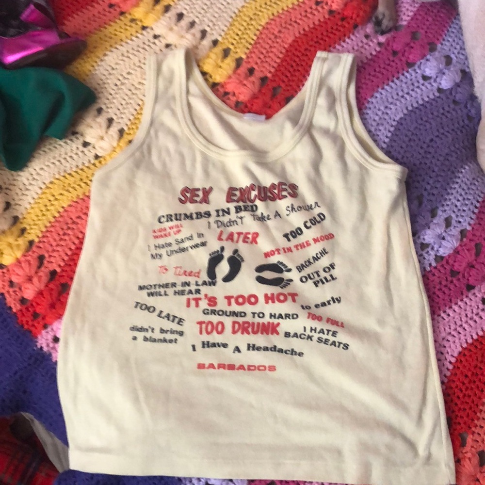 Vintage funny 70s tank top yellow M or L summer